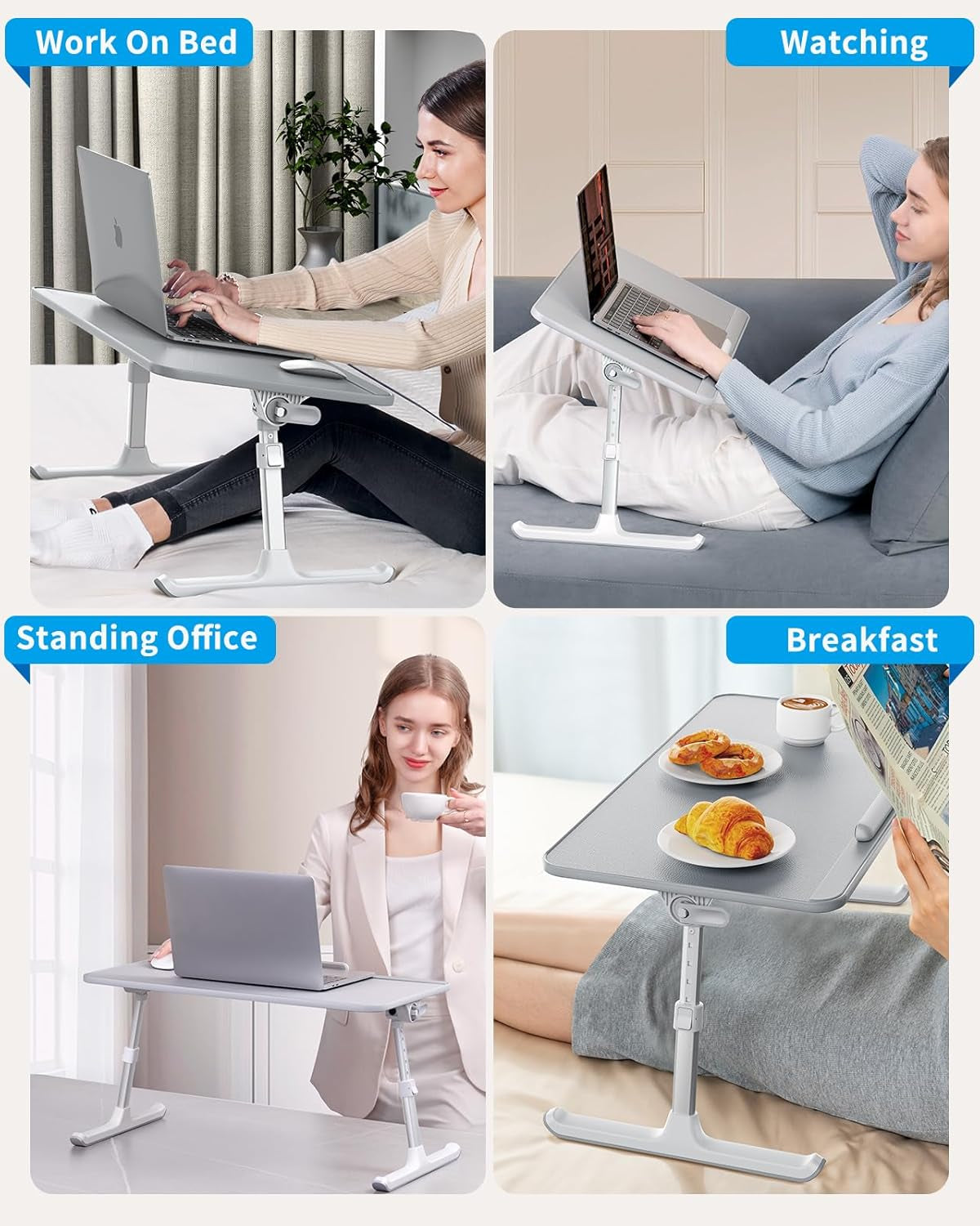 Leather Lap Desk Laptop Bed Tray Table, Adjustable Laptop Stand for Bed, Portable Lightweight Standing Desk for Writing Eating Reading Couch Sofa Floor for Adults Kids (20.5"*11.8",Gray)