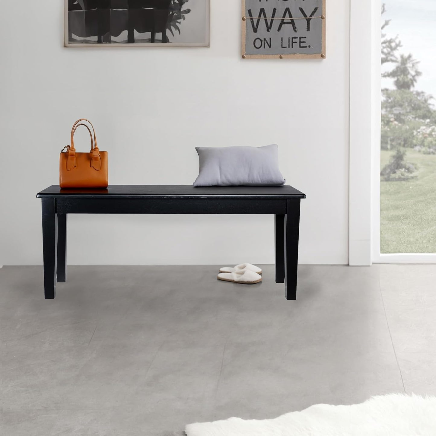 Shaker Backless Wood Bench - Black Finish
