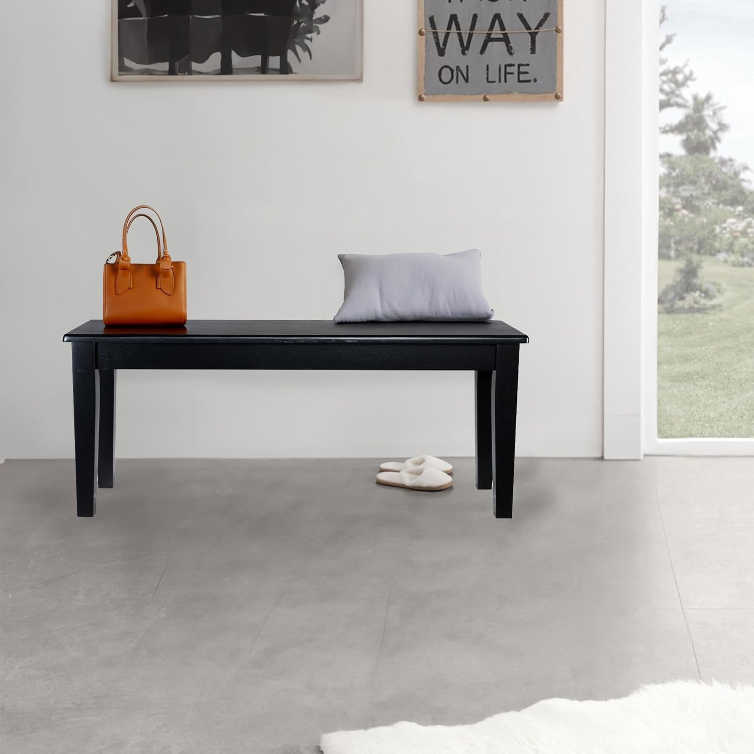 Shaker Backless Wood Bench - Black Finish
