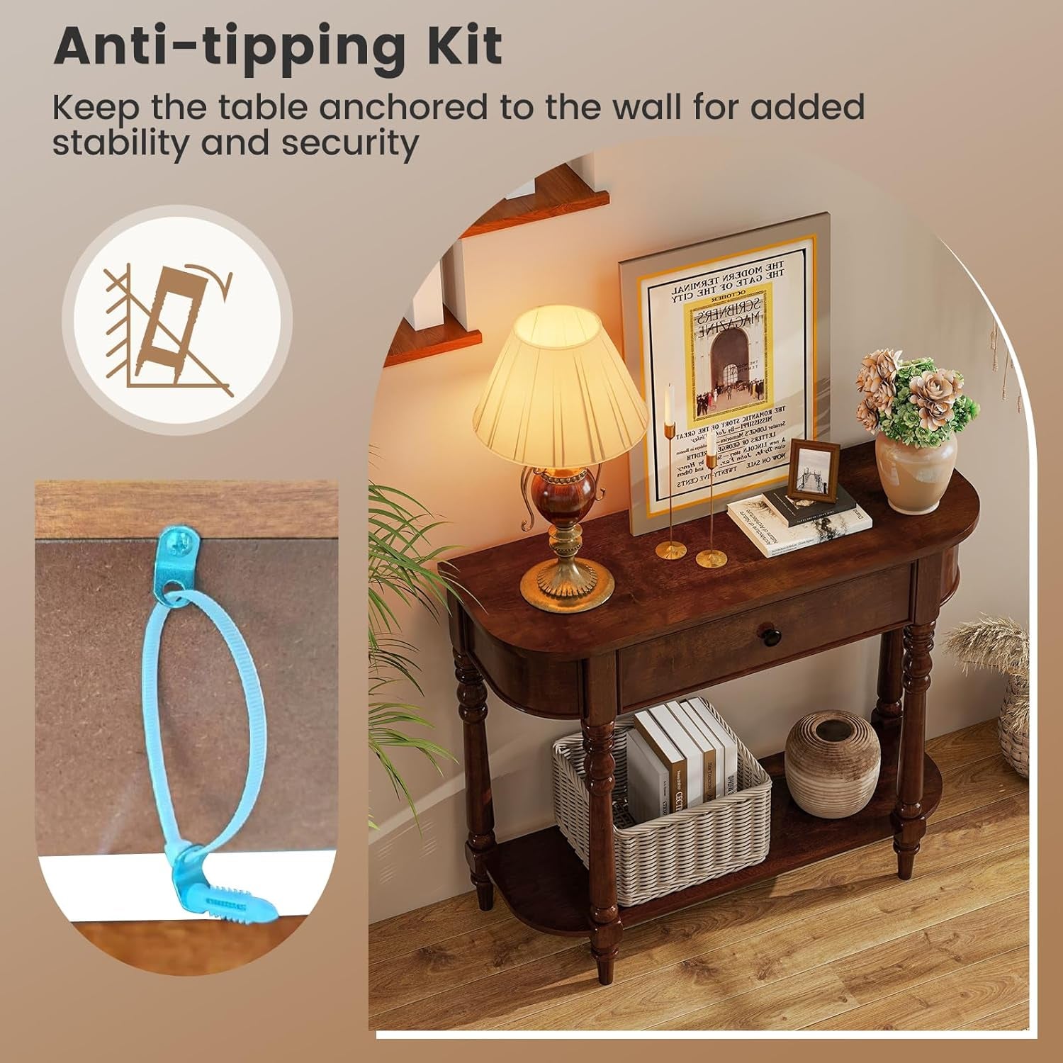 2-Tier Console Table, 36" Retro Entryway Table with Storage Drawer & Elegant Legs, Narrow Wooden Sofa Table with Open Shelf for Living Room, Foyer, Hallway, Bedroom, Entrance (Brown)