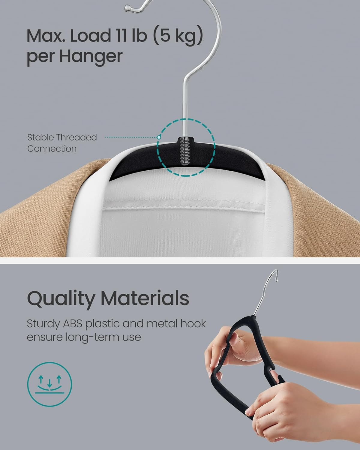 Velvet Hangers 50 Pack, Non-Slip Clothes Hangers, 17 X 8.3 Inches, Coat Hangers with Wide Shoulder Notches, Pants Bar, 360° Swivel Hook, Space-Saving, for Closet, Ink Black UCRF039B03