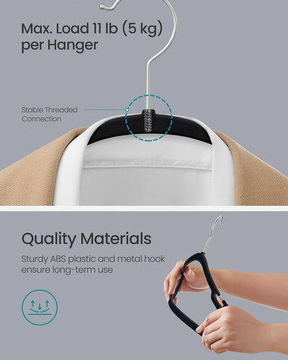 Velvet Hangers 50 Pack, Non-Slip Clothes Hangers, 17 X 8.3 Inches, Coat Hangers with Wide Shoulder Notches, Pants Bar, 360° Swivel Hook, Space-Saving, for Closet, Ink Black UCRF039B03