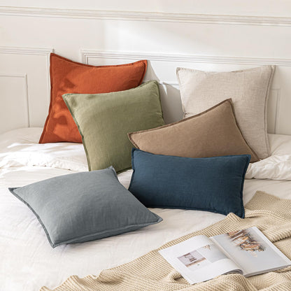 Decorative Linen Euro Sham Pillow Covers 24X24 Natural Beige ​Boho Farmhouse​ ​Neutral Couch Throw Pillows for Bed Pack of 2 Accent Modern Pillowcase Sofa Livingroom Home Decor