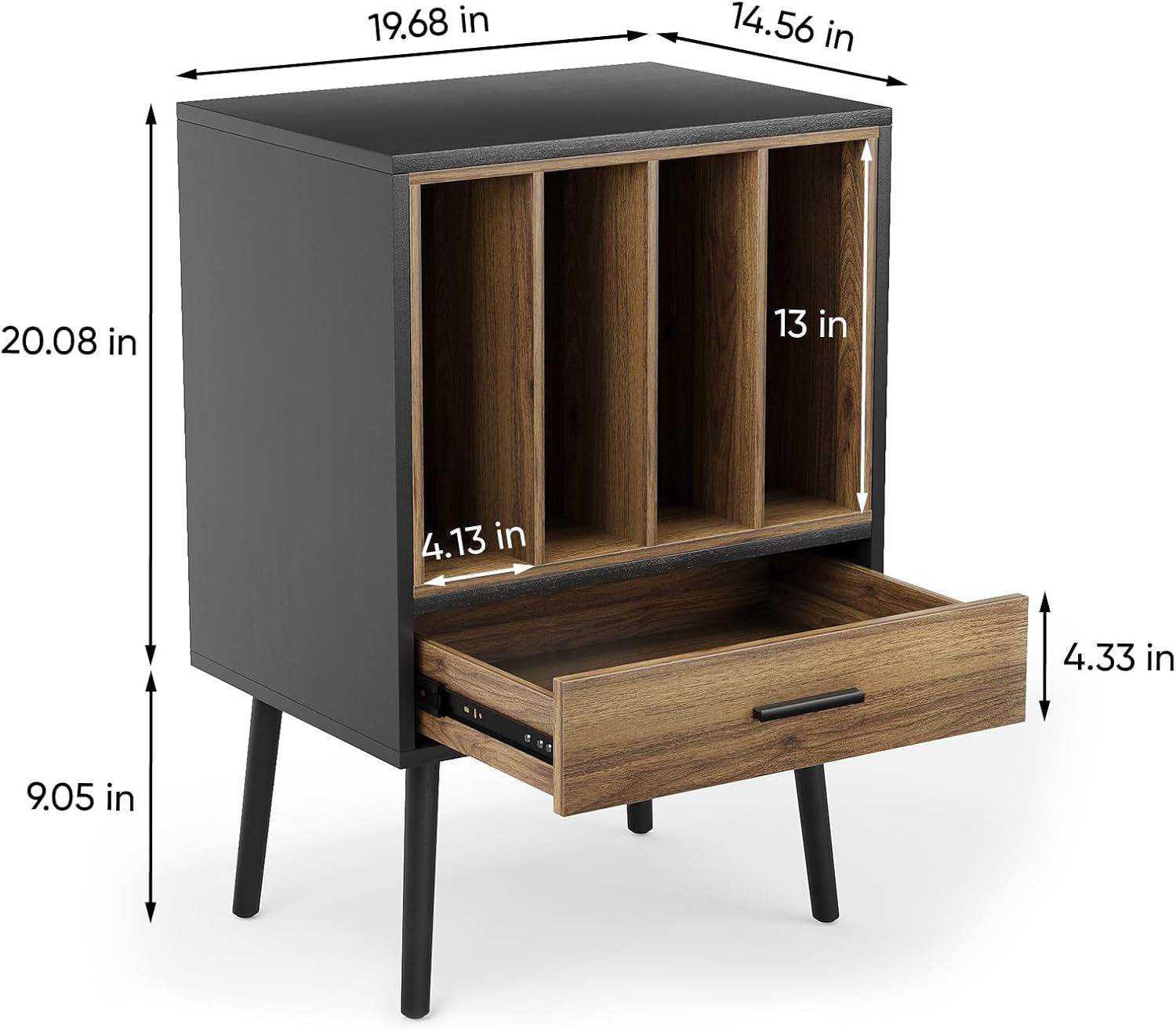 Record Player Stand with Nesting Vinyl Storage Crate, Record Player Table with a Drawer and Solid Wood Legs, Side End Table for Turntables for Living Room Bedroom