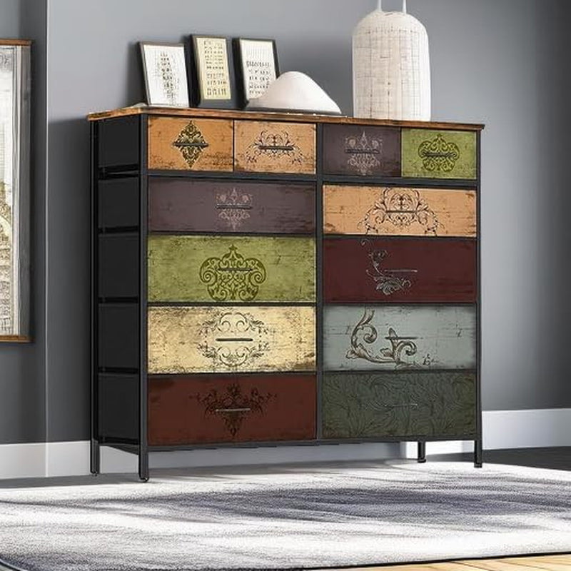 Dresser for Bedroom with 12 Drawers, Tall Fabric Drawer Dresser, Chest of Drawers for Closet, Nursery, Bedside, Living Room, Entryway, Hallway (Pattern)