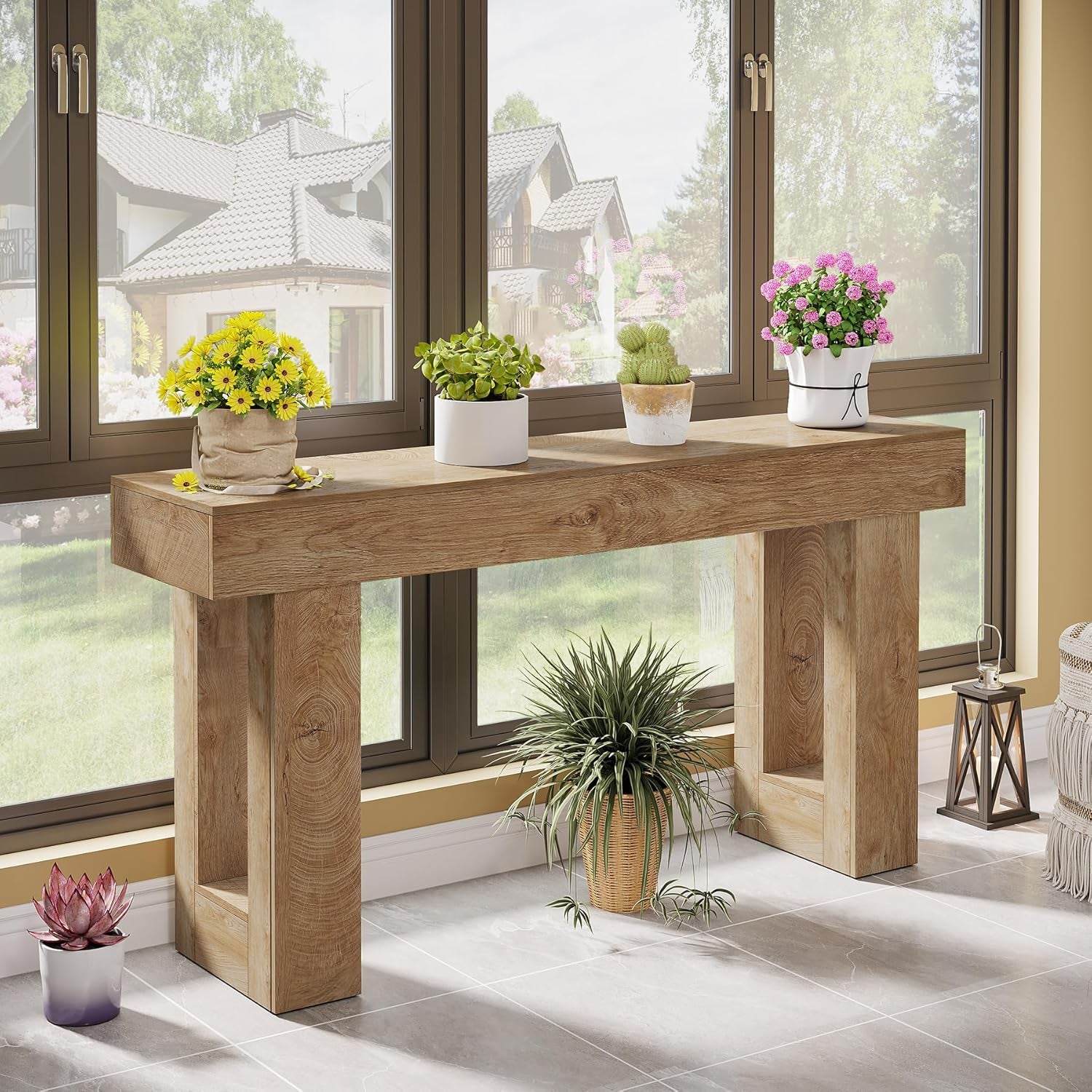 63-Inch Long Console Table, Wooden Rectangular Sofa Table behind the Couch, Farmhouse Entryway Table for Entrance, Hallway, Living Room (Natural)