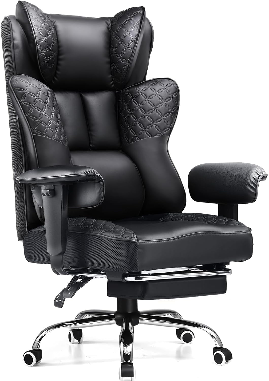 Big and Tall Office Chair 400LBS Wide Ergonomic Gaming Chair with Deluxe Embossing Designed Leather with Foot Rest,150°Reclining Adjustable Soft Armrests Pocket Spring Back Support and Pillow