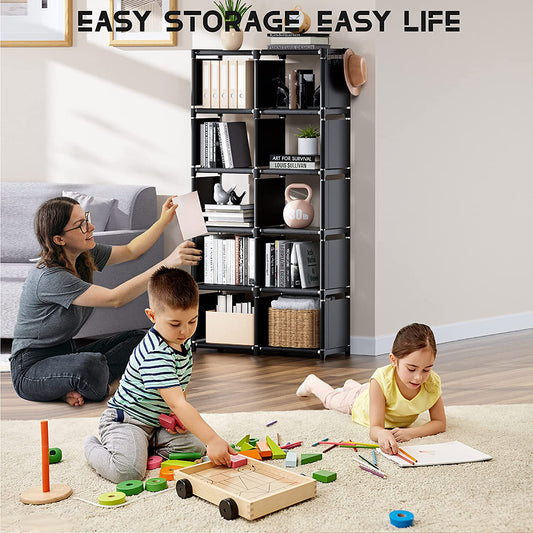 Book Shelf, 12 Cube Storage Organizer, DIY Bookcase, Metal Bookshelf,Tall Book Case for Bedroom, Living Room,Office,Closet, Black Cubicle Rack