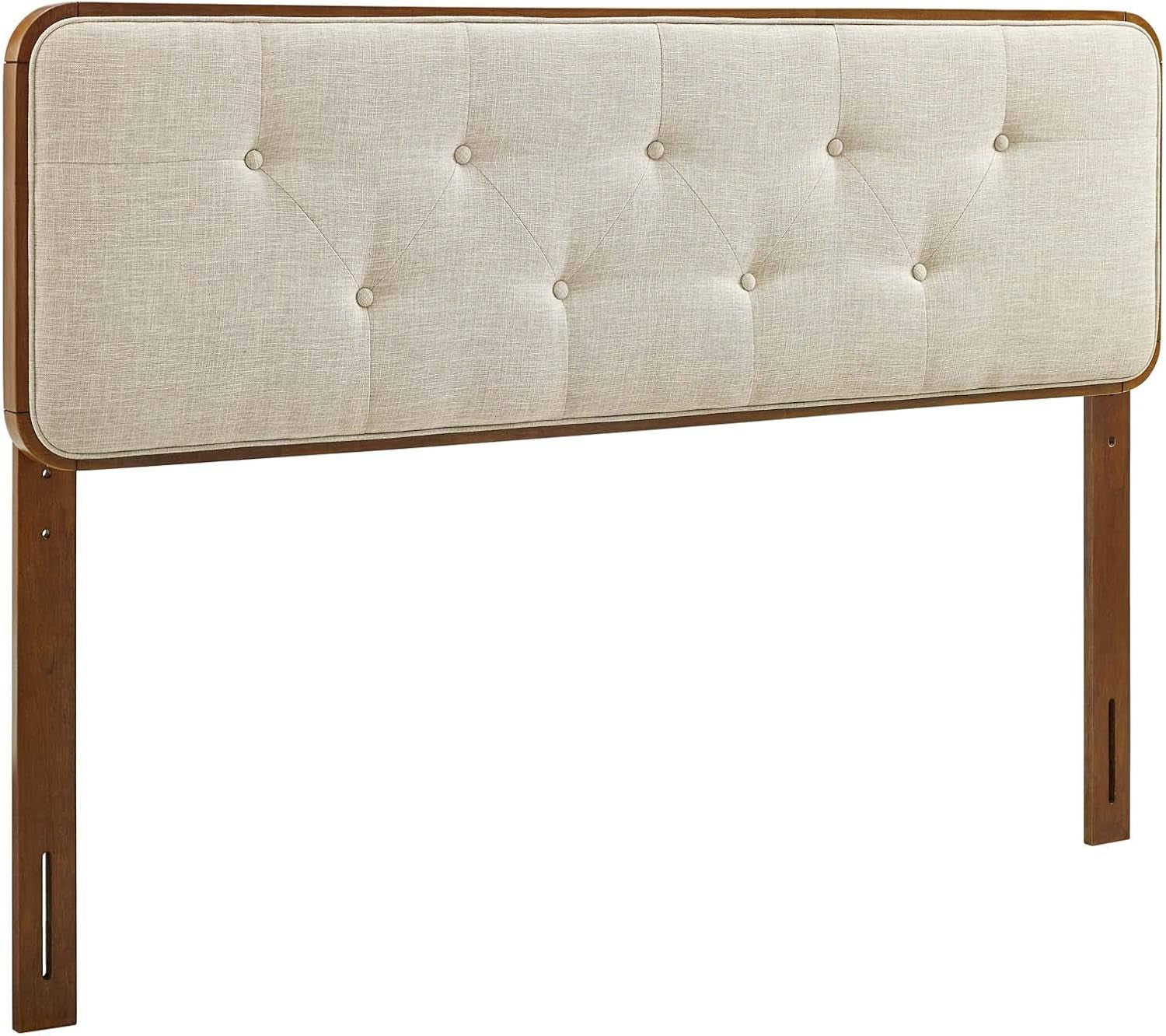 MOD-6235-WAL-BEI Collins Tufted King Fabric and Wood Headboard, Walnut Beige