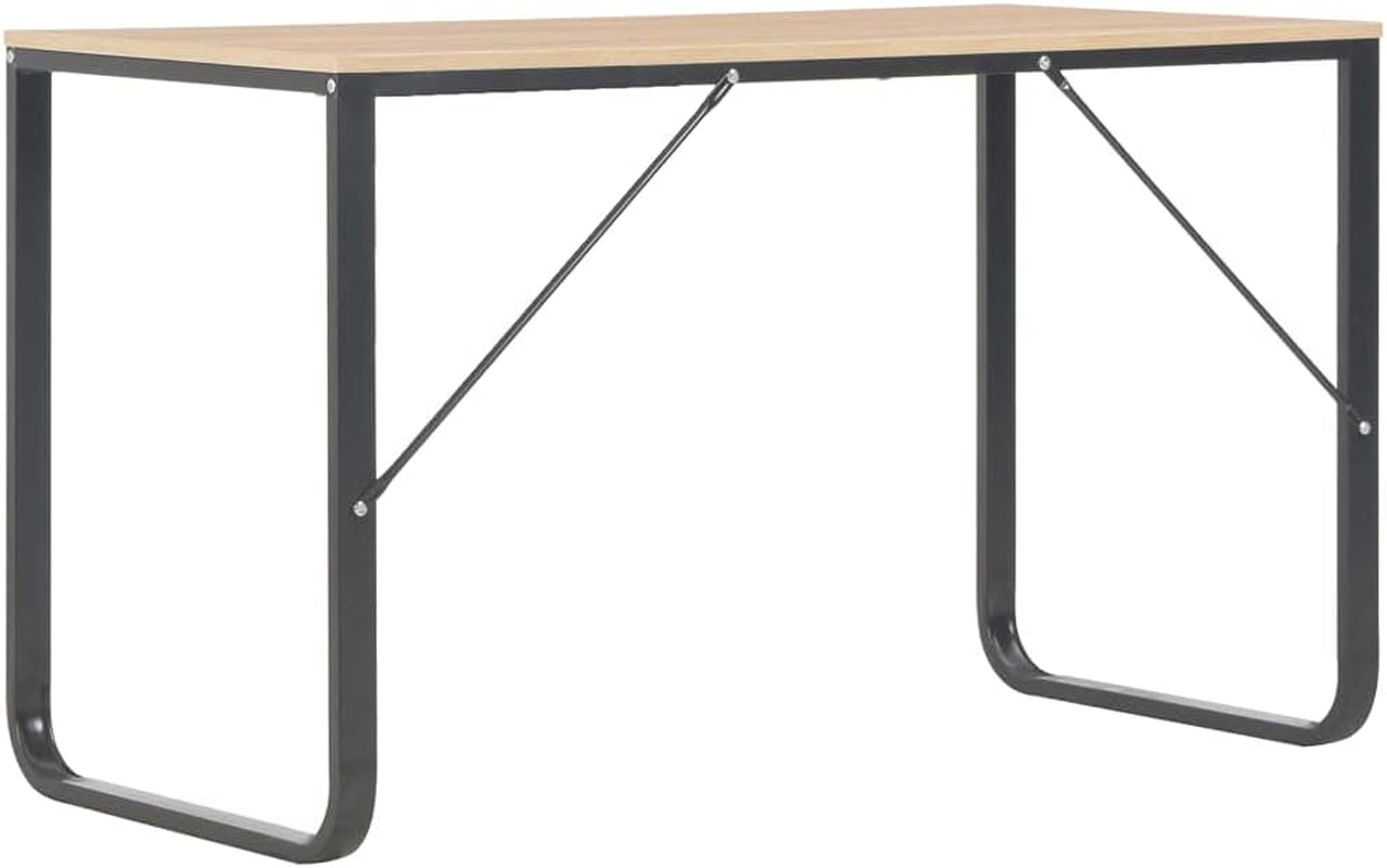 Modern Computer Desk, 47.2X23.6X28.7 Inch, Black & Oak Engineered Wood with Powder-Coated Metal Frame, Space-Saving Office Gaming Table for Bedroom, Study, Home Use