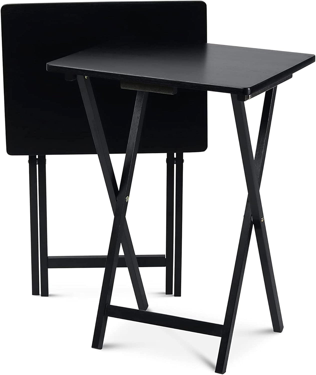 2-Pack Folding TV Tray Set, Black - Collapsible Portable Snack Serving Tables, Home Furniture for Living Room, Bedroom, and Kitchen