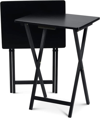 2-Pack Folding TV Tray Set, Black - Collapsible Portable Snack Serving Tables, Home Furniture for Living Room, Bedroom, and Kitchen