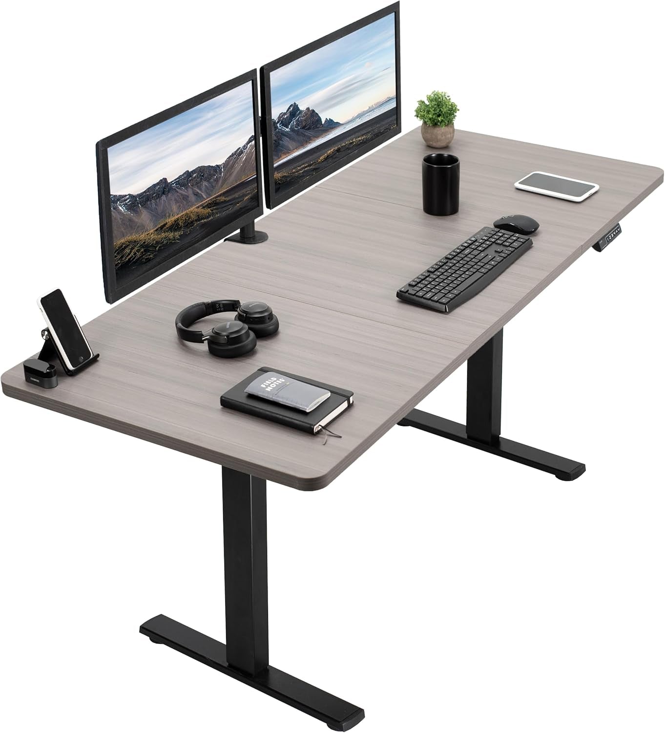 Electric 55 X 28 in Standing Desk, Memory Height Adjustment, 1B Series, One-Piece Rustic Vintage Brown Top, Gray Frame, DESK-KIT-1G55N