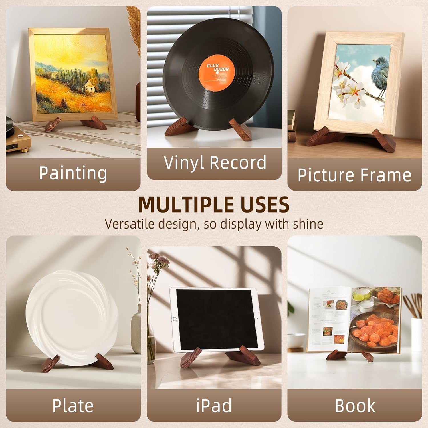 Now Playing Vinyl Record Stand, Wooden Display Vinyl Holder Stand, Retro Now Spinning Record Accessories - Rustic Brown