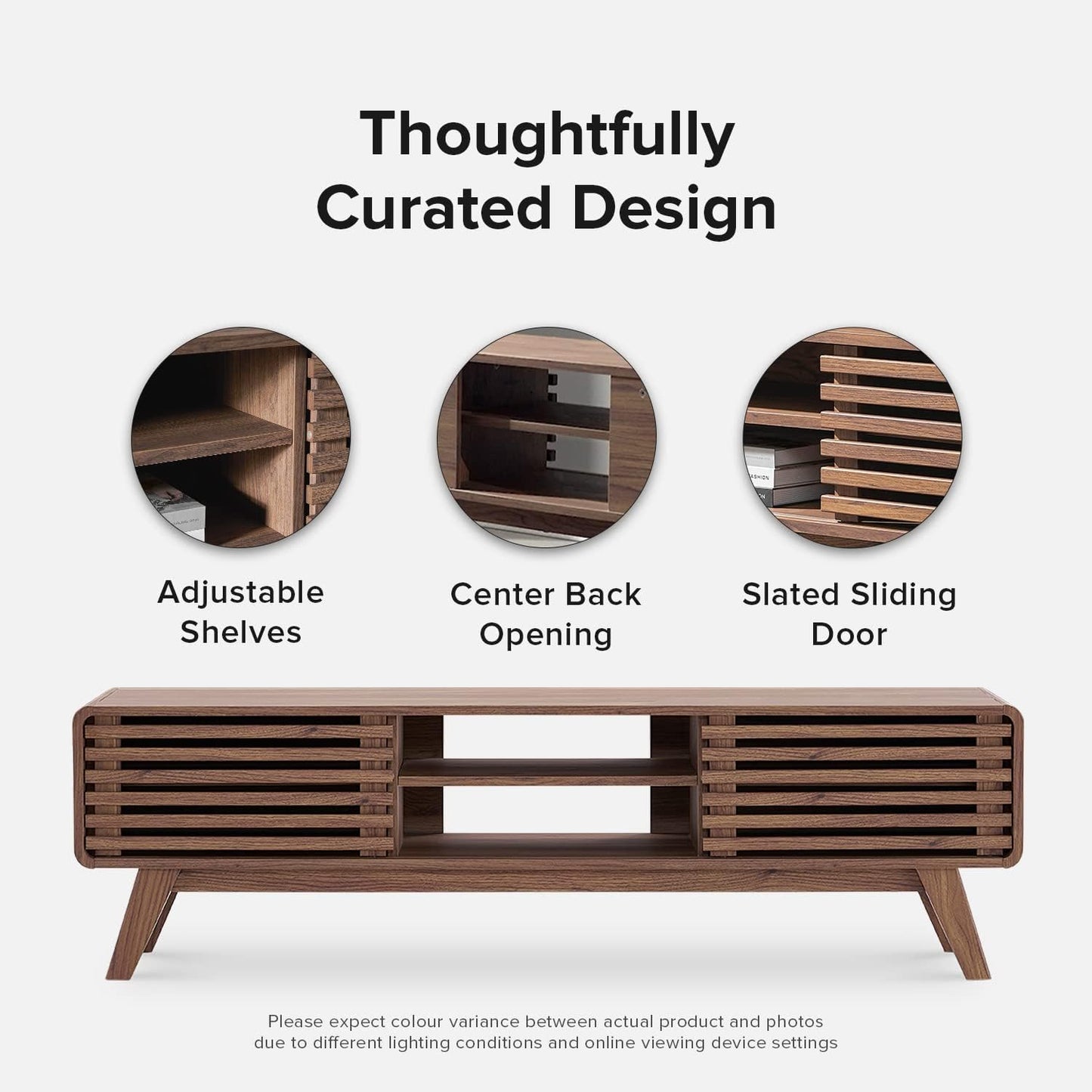 Ensley TV Stand, Mid Century Modern for 55/60/65 Inch TV, Farmhouse TV Stand, Entertainment Center with Storage, TV and Media Console for Living Room (Walnut, 59" Low)