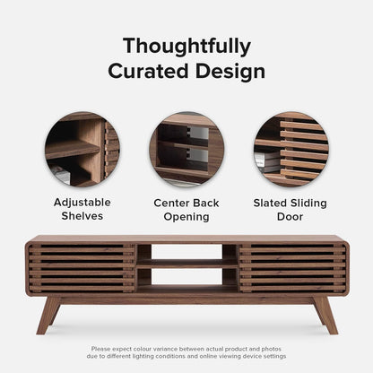 Ensley TV Stand, Mid Century Modern for 55/60/65 Inch TV, Farmhouse TV Stand, Entertainment Center with Storage, TV and Media Console for Living Room (Walnut, 59 Inch Low)