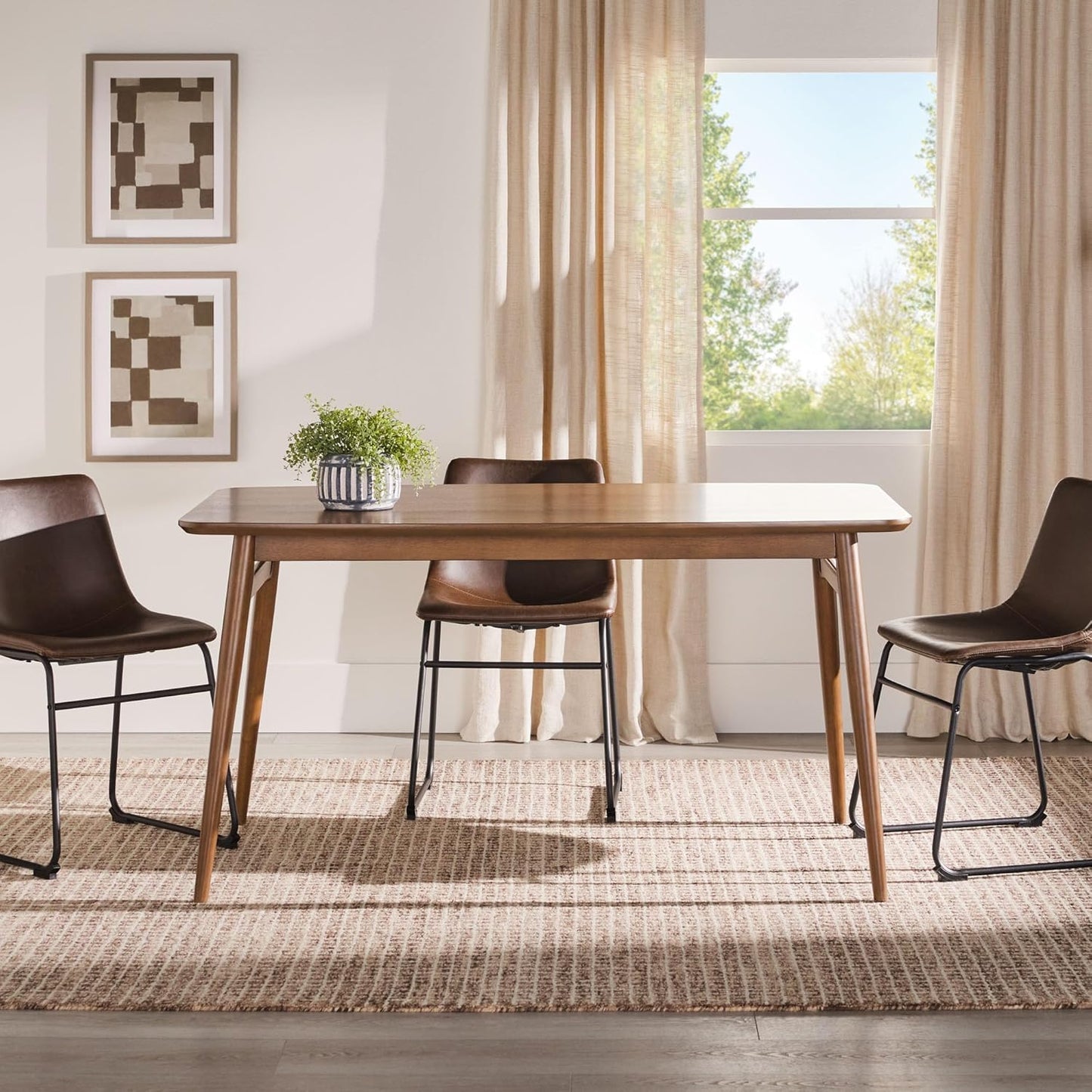 Mid-Century Modern Solid Wood Tapered-Leg Dining Table, 59 Inch, Walnut