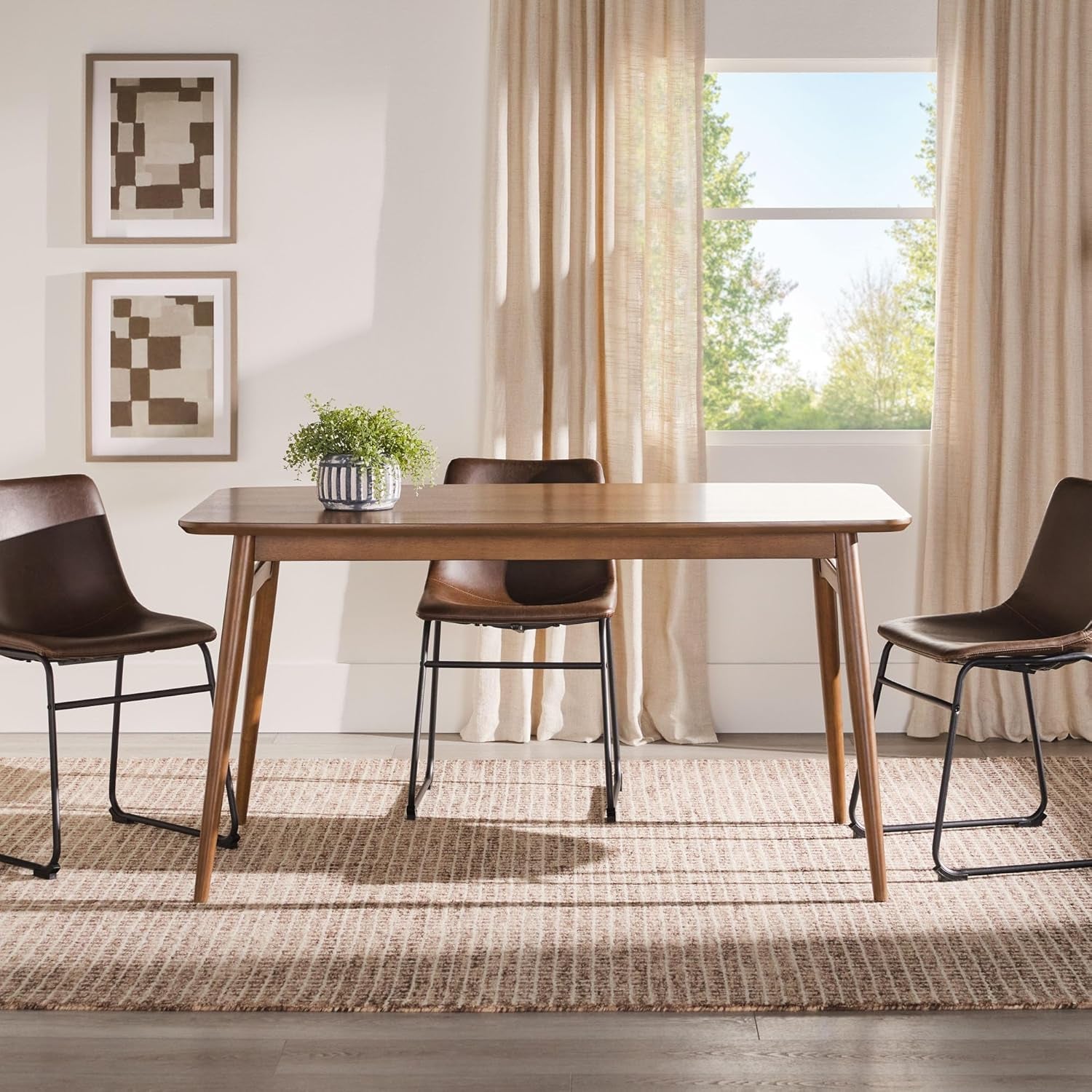 Mid-Century Modern Solid Wood Tapered-Leg Dining Table, 59 Inch, Walnut