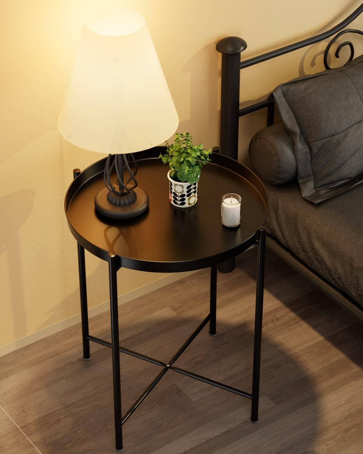 Small Side End Table - Metal Side Table Waterproof Small Sofa Coffee Side Tables Bedroom Indoor Outdoor with Removable Tray for Living Room Bedroom Balcony and Office
