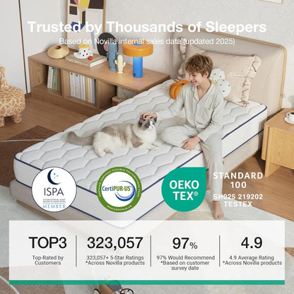 6 Inch Twin Mattress,Bonnell Spring Hybrid Mattresses for Spine Support & Cooling Comfort - Twin Bed Mattress,Adaptive Foam Layer with Medium Firm- Certipur-Us Certified for Youth/Guest Rooms