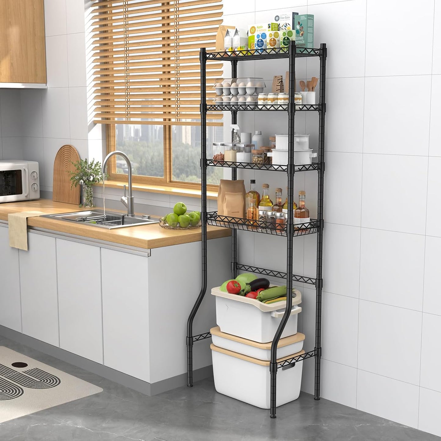 4 Tier over the Toilet Storage Rack, Bathroom Organizers and Storage over Toilet with Adjustable Shelf and Basket, above Toilet Storage Bathroom Cabinet for Small Space (Black)