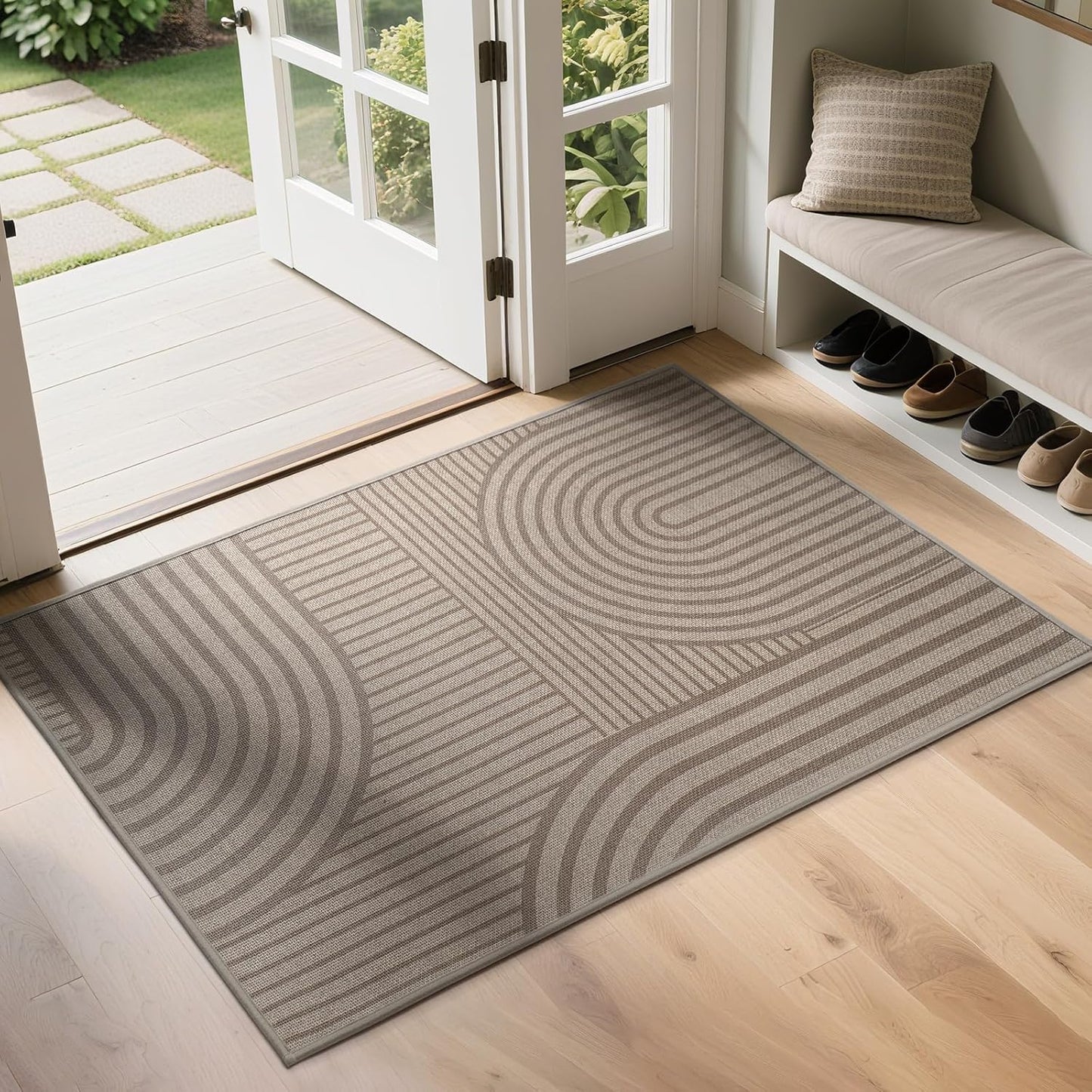 Front Door Mat 17''X30'', Absorbent Muddy Dirt Resist Washable Non Slip Low-Profile Indoor Doormat, Welcome Entryway Door Mats, Brown