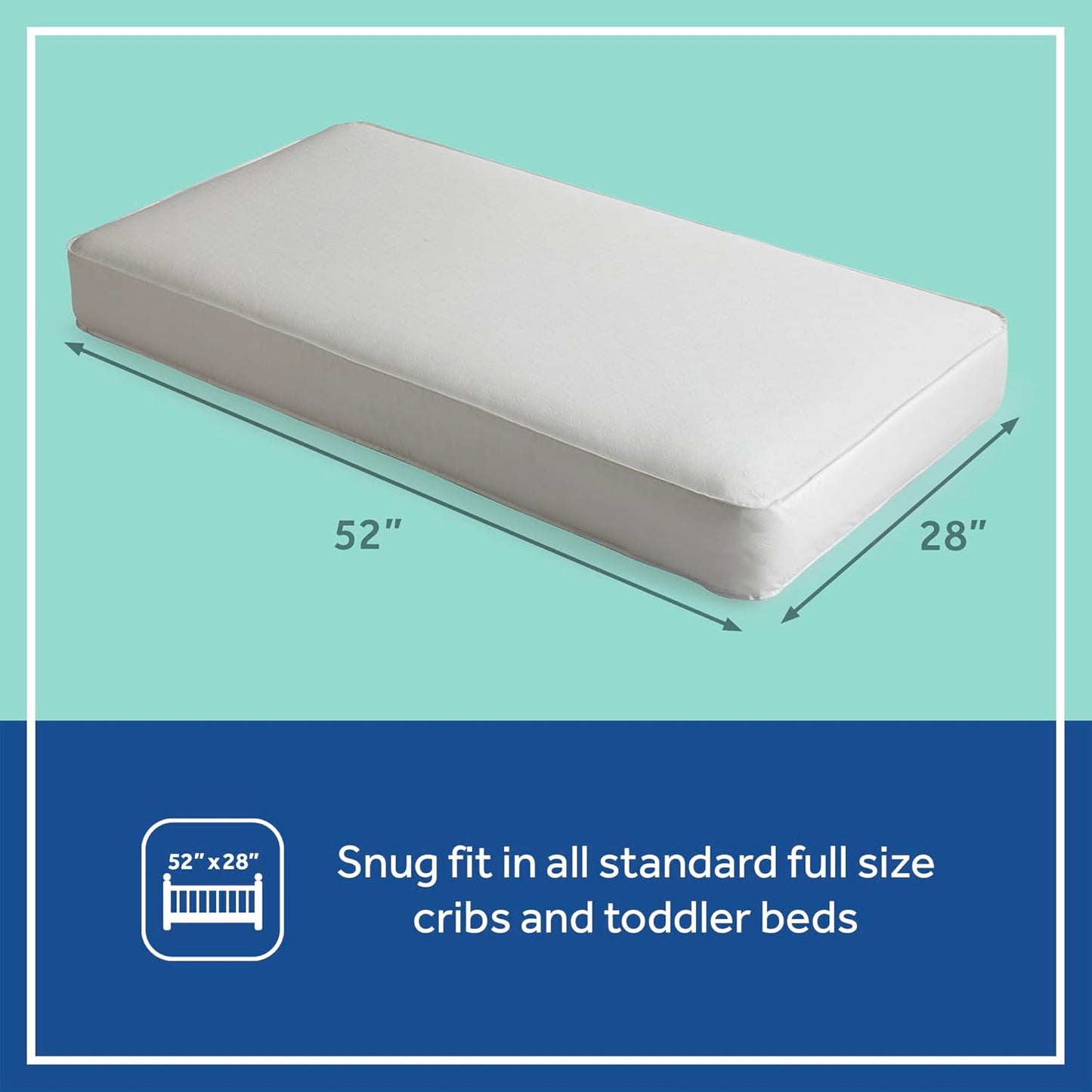 Posture Perfect Breathable Crib Mattress, GREENGUARD Gold Certified, Made in USA, 2 Stage Hybrid Memory Foam & 150 Premium Coils, Toddler Bed Fit, Safety & Quality Tested, 52X28"