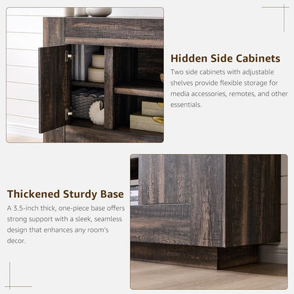 Modern 70" TV Stand, Entertainment Center for Tvs up to 80", Media Console with Large Open Storage & Side Cabinets, Thick Wood Design for Living Room, Dark Rustic Oak