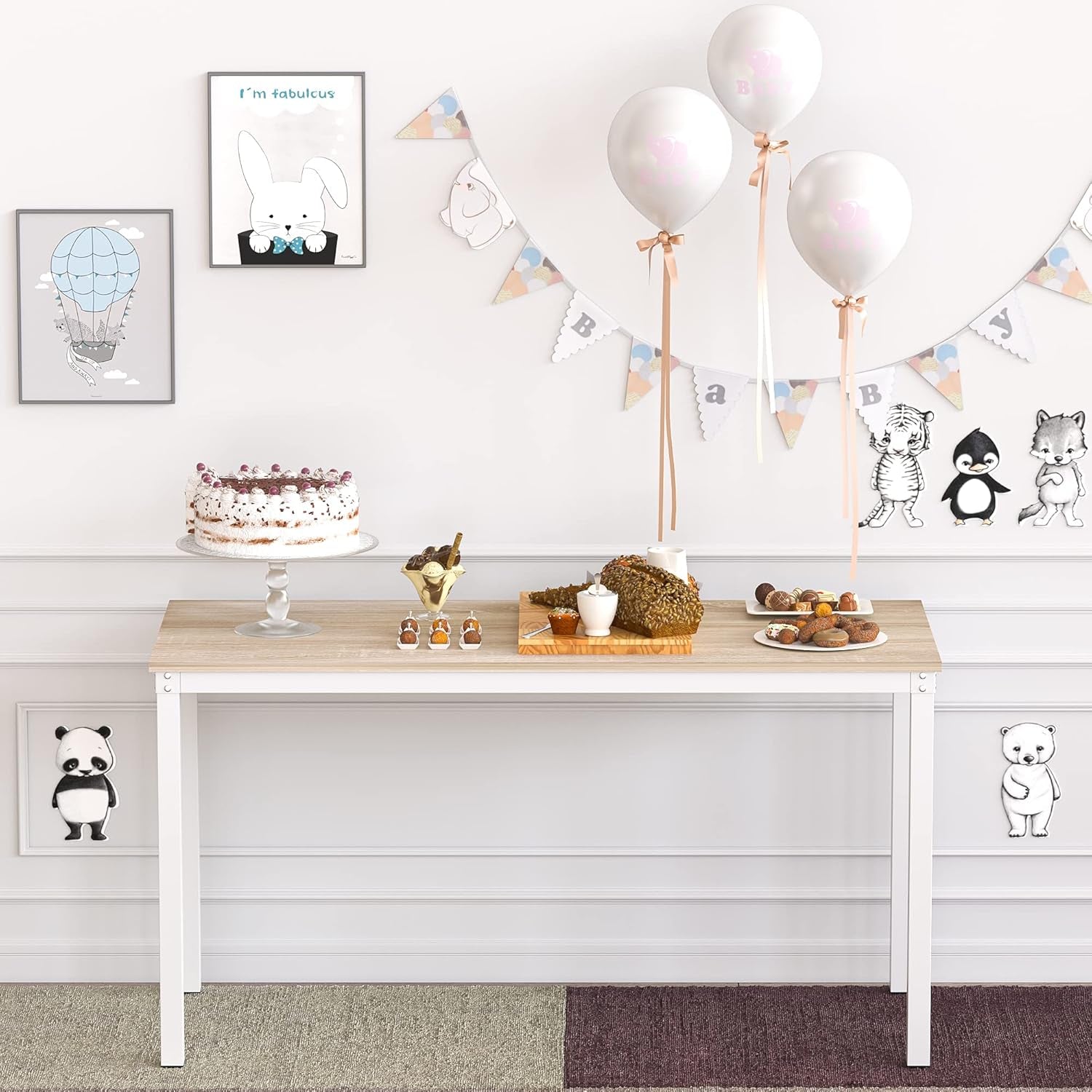 Computer Desk/Dining Table Office Desk Sturdy Writing Workstation for Home Office (47.24”, Beige + White Frame)