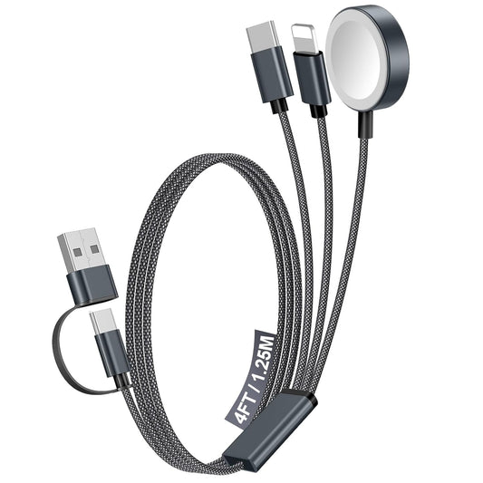 1Pack Multi Fast Charging Cable for Travel Vacation Essentials,Apple Watch Charger,Iphone Charger[3-In-2]Usb A/Type C/Lightning Cable for Iwatch,Iphone 16-11,Nintendo Switch,Airpods,Car,Camping-Black