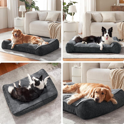 XL Orthopedic Dog Beds Large Sized Dog, Extra Thick Supportive Big Dogs Couch Bed with Sides, Ultra Soft Pet Bed Sofa for Large Dogs, Grey, 42''X30''