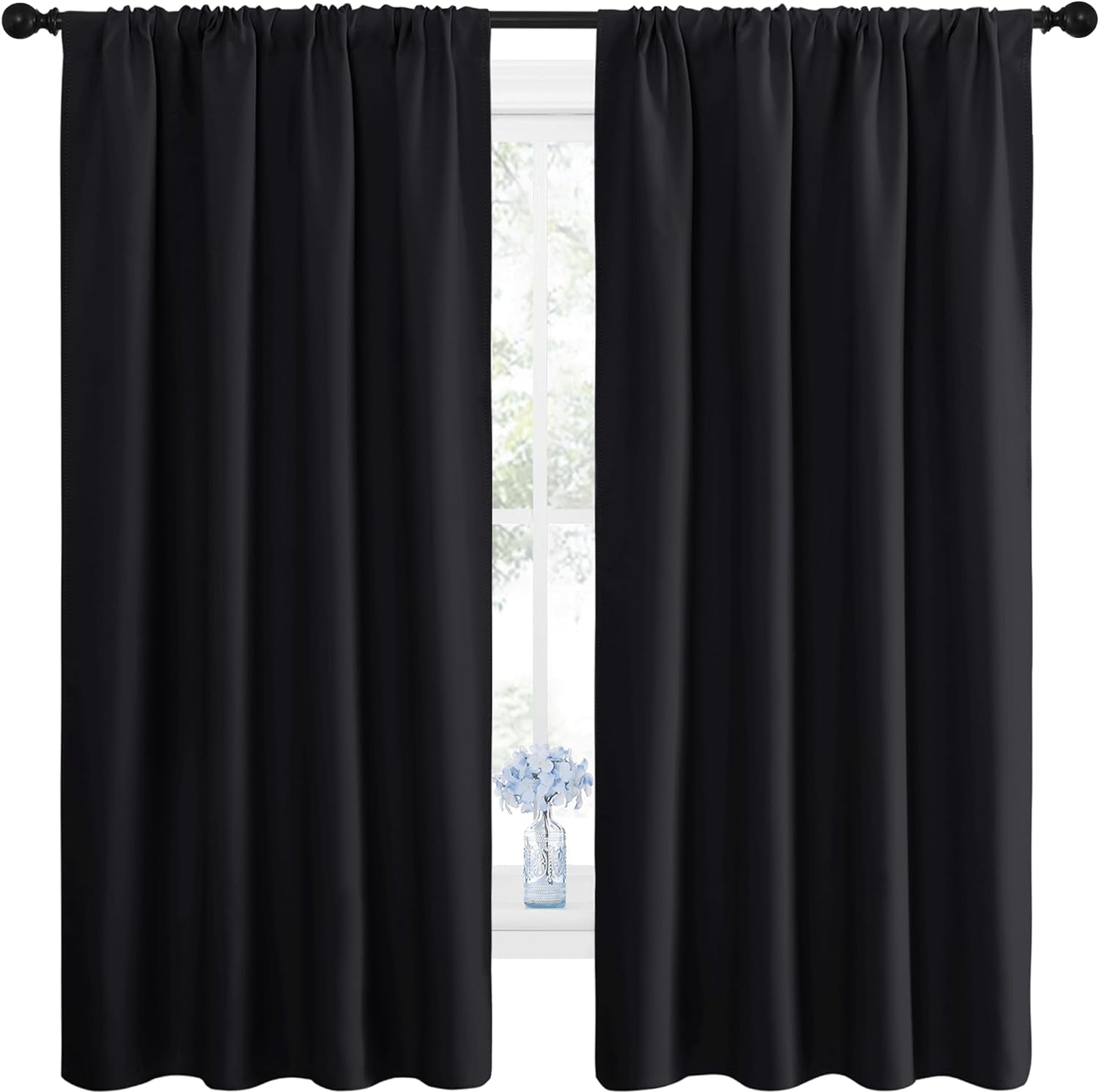 Halloween Black Blackout Curtain Blinds - Solid Thermal Insulated Window Treatment Blackout Drapes/Draperies for Bedroom (2 Panels, 42 Inches Wide by 63 Inches Long, Black)