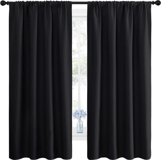 Halloween Black Blackout Curtain Blinds - Solid Thermal Insulated Window Treatment Blackout Drapes/Draperies for Bedroom (2 Panels, 42 Inches Wide by 63 Inches Long, Black)
