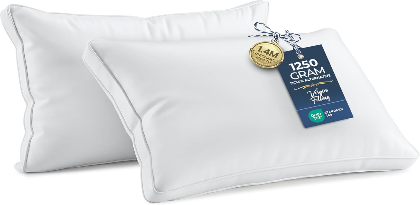 Bed Pillows for Sleeping King Size (White), Set of 2, Soft & Fluffy Pillow with down Alternative Filling, Cooling, Hotel Quality, Gusseted Pillow for Back, Stomach or Side Sleepers