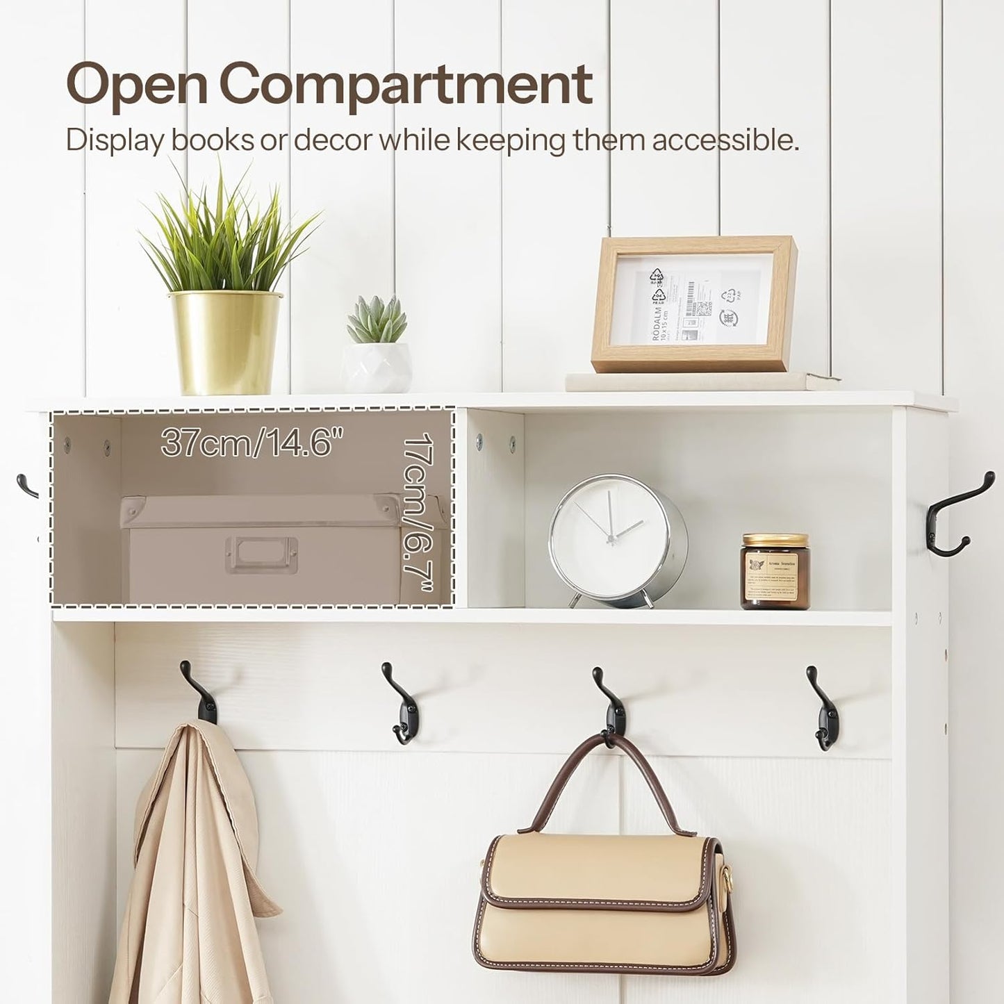 Hall Tree with Bench, Entryway Bench with Coat Rack and Shoe Cabinet, Flip Drawers, Farmhouse Hall Tree with Shoe Organizer, Mud Room, White and Walnut WH85MT01