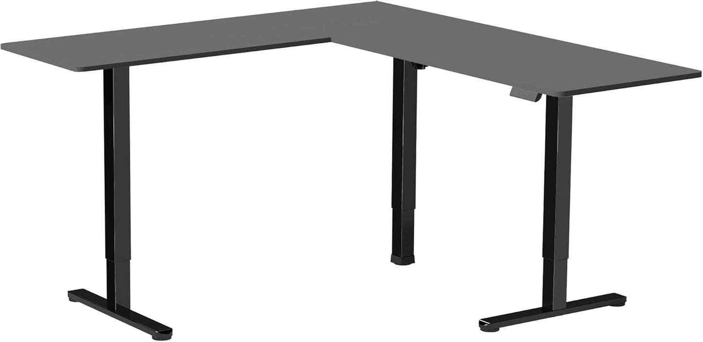 Corner Standing Desk, 75 X 63 Inch Reversible L-Shaped Workstation, Electric Height Adjustment, Home, Office, and Reception Rooms, Black Table Top Black Frame, DESK-E3CTB-75