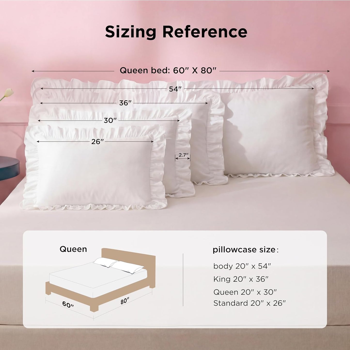 Bedsure Ruffle Pillow Cases, Pillow Shams King Size Set of 2, Double Brushed Microfiber, Decorative Ruffled Pillow Covers with Envelope Closure, Wrinkle Fade Resistant, 20" X 36", Beige