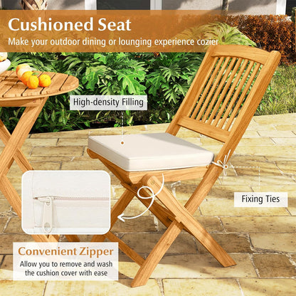 3 Pieces Acacia Wood Patio Folding Bistro Set, Outdoor Table and Chairs Set with Soft Cushions, Patio Furniture Set for Porch, Balcony, Garden, Deck and Backyard
