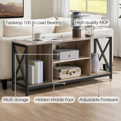 TV Stand for Tvs up to 65 Inch, 55 Inch Entertainment Center with Storage, Wood TV Console with Shelves for Living Room, Gray