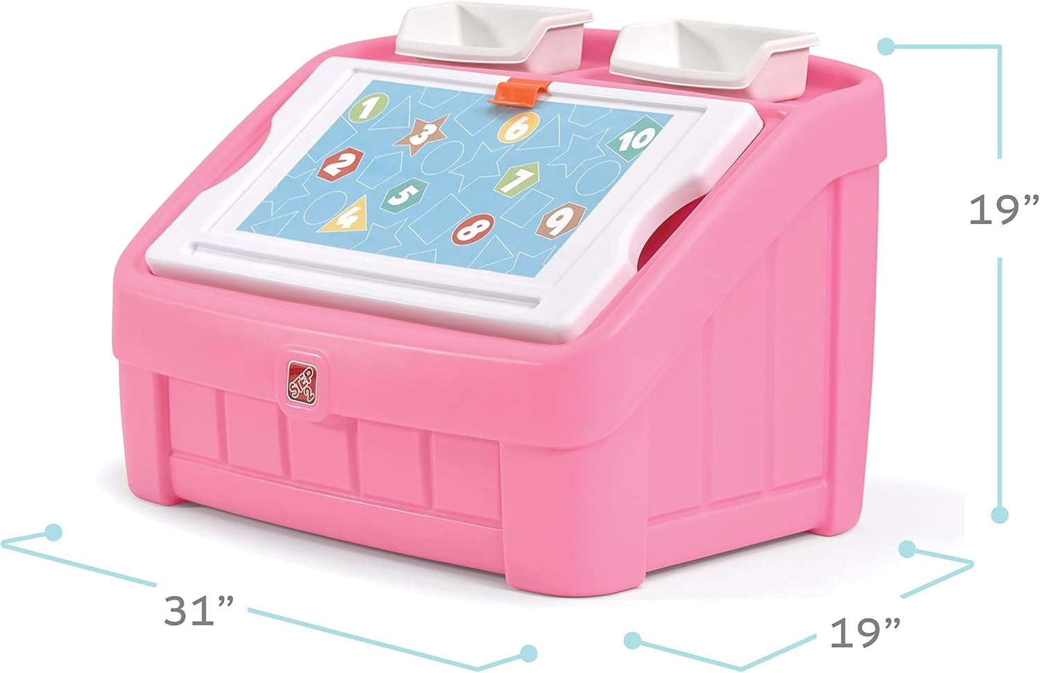 2-In-1 Toy Box & Art Lid, Kids Toy Storage Bin & Organizer, Easel & Chest in One, Made of Durable Plastic, for Toddlers 2+ Years Old, Pink