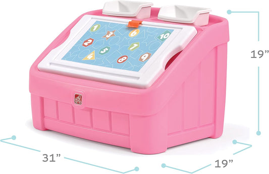 2-In-1 Toy Box & Art Lid, Kids Toy Storage Bin & Organizer, Easel & Chest in One, Made of Durable Plastic, for Toddlers 2+ Years Old, Pink