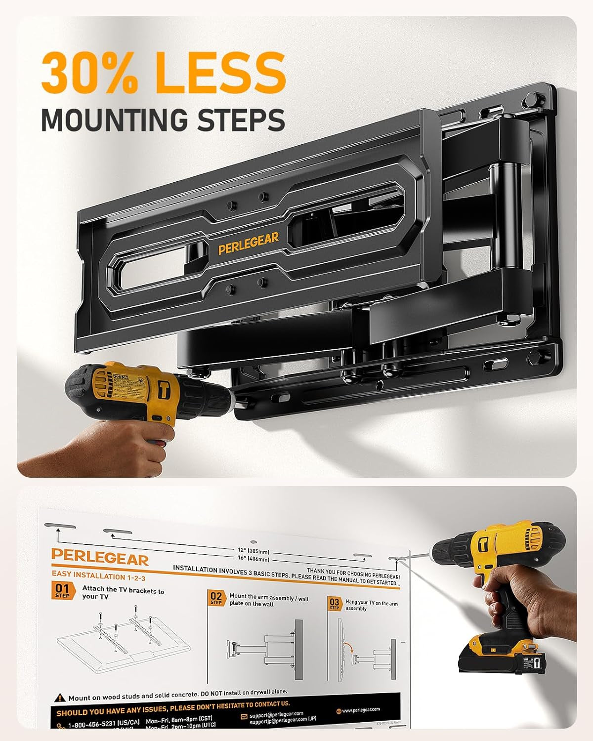 Full Motion TV Mount for 32-65 Inch Tvs up to 99 Lbs, Max VESA 400X400Mm, Fits 16”/12” Wood Studs, Height Adjustable Pre-Assembled TV Wall Mount, Tool-Free Tilt, Swivel & Extension, PGMF21