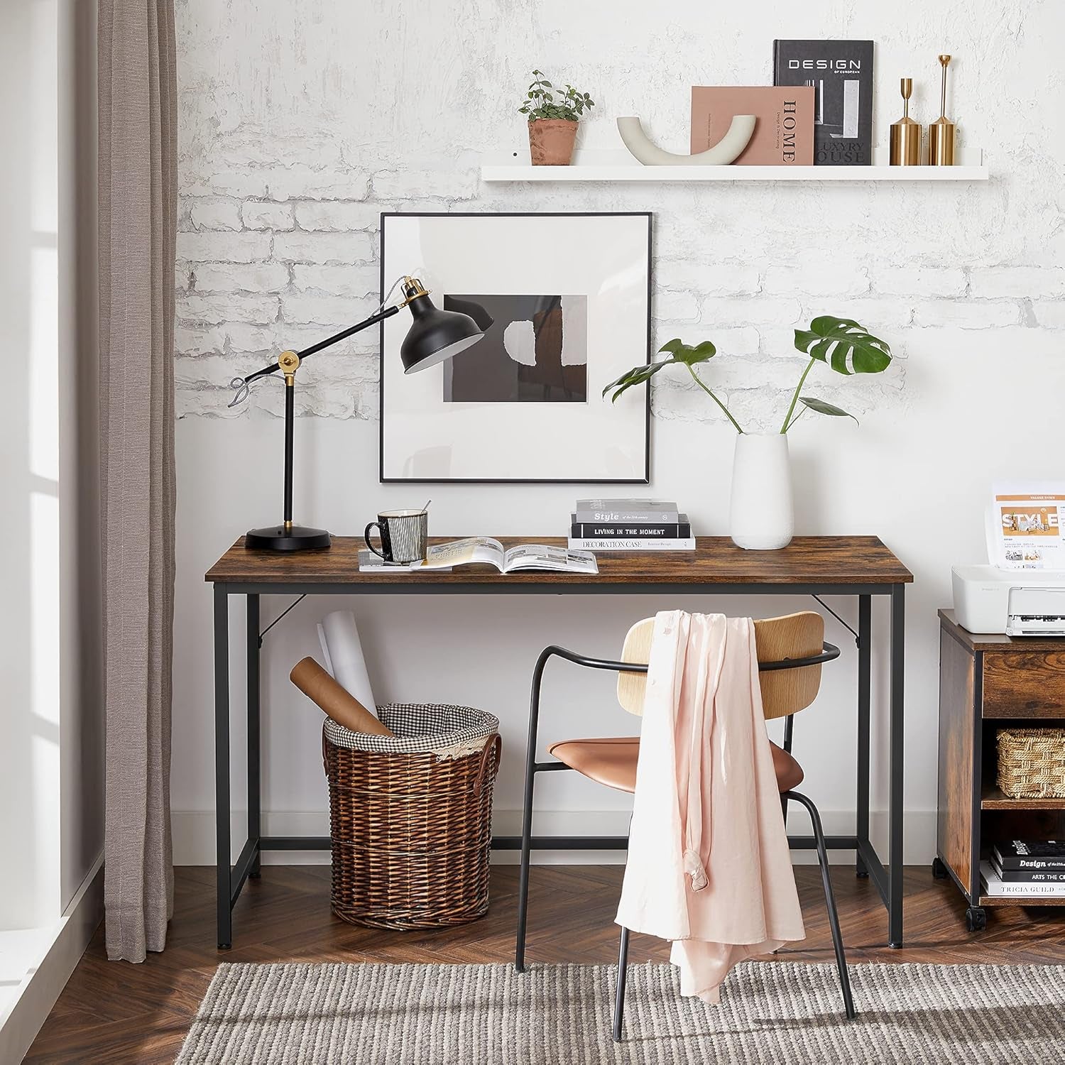 Computer Desk, Office Work Desk, 23.6 X 53.1 X 29.9 Inches, for Study, Bedroom, Home Office, Living Room, Rustic Brown and Ink Black ULWD043B01