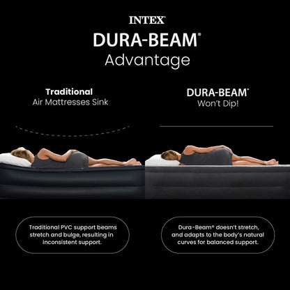 64449ED Dura-Beam Deluxe Plush Air Mattress with Headboard: Fiber-Tech - Queen Size - Built-In Electric Pump - 18In Bed Height - 600Lb Weight Capacity