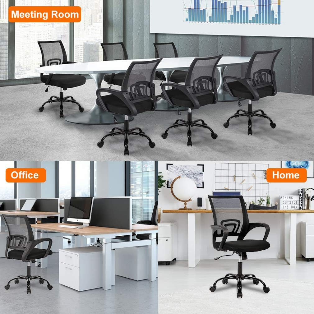 Ergonomic Office Chair Home Desk Chair Task Mesh Computer Chair Gaming with Back Lumbar Support Armrest Modern Swivel Modern Adjustable Rolling Executive Mesh Chair for Women Men (Black)