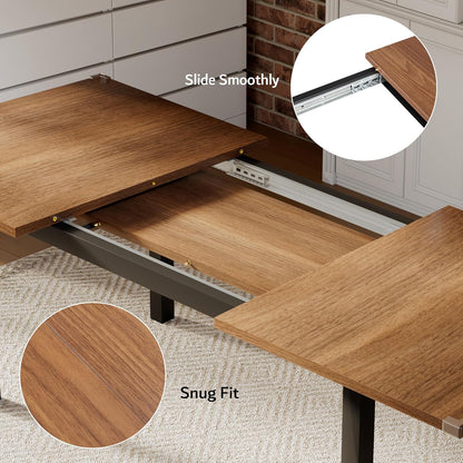 7-Piece Dining Table Set with 6 Chairs, 63" Extendable Kitchen Table & Chairs Set for 4-6, Dining Roomtable with Solid Metal Frame & MDF Board, Perfect for Small Space, Easy Assembly, Walnut