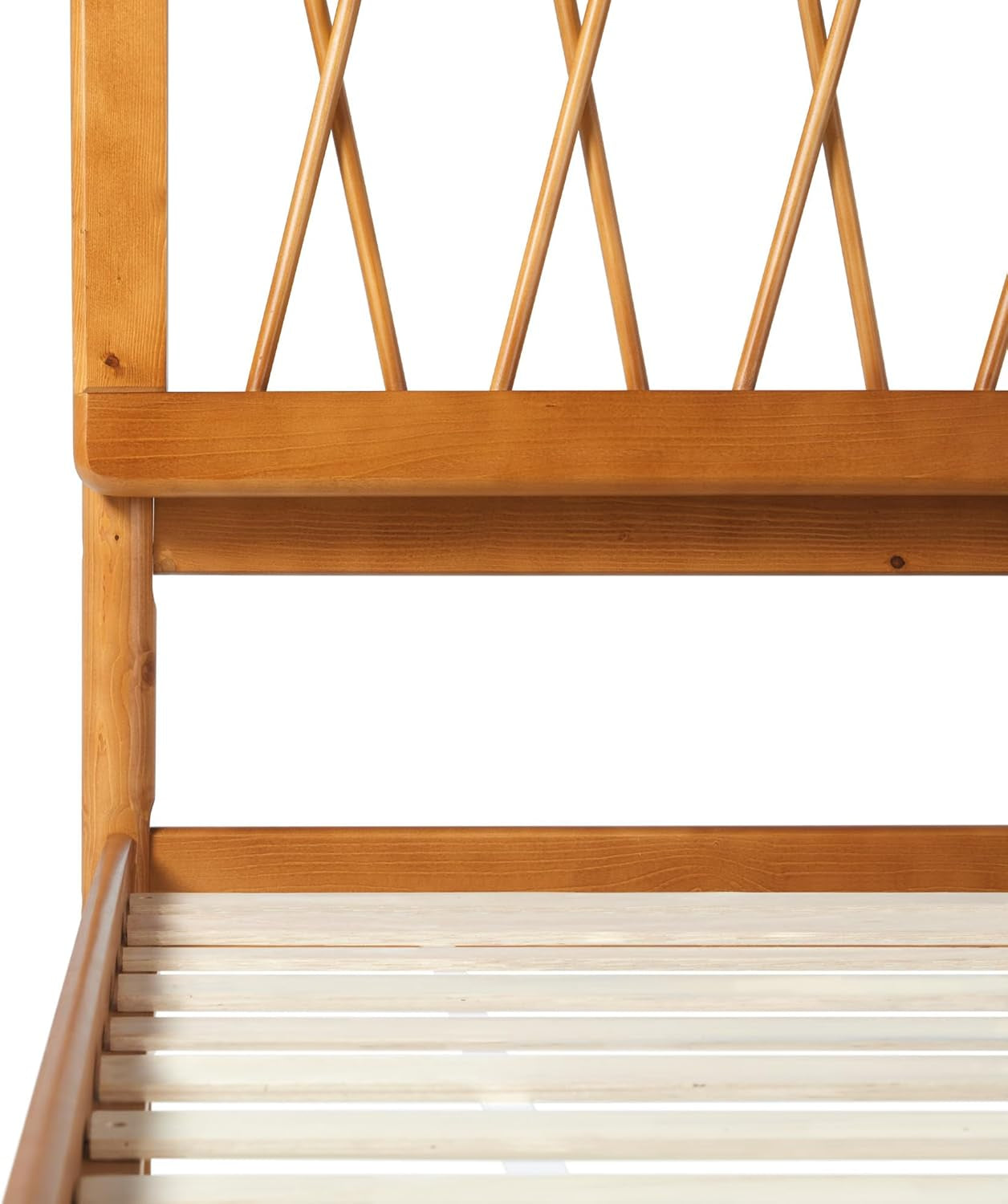 Queen Transitional Geometric X Pattern Headboard Solid Wood Bed, Queen Size, Caramel