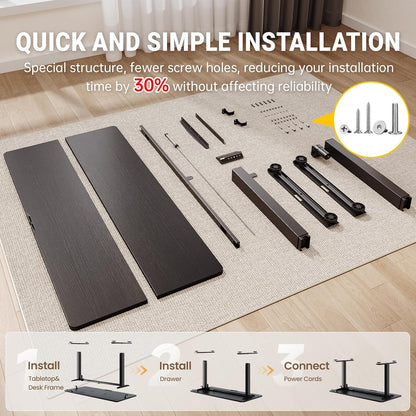 47.2" Standing Desk, Adjustable Height Office Desk with Wood Desktop, Computer Table for Home Work, Study and Gaming, Small Spaces, Modern Furniture, Black