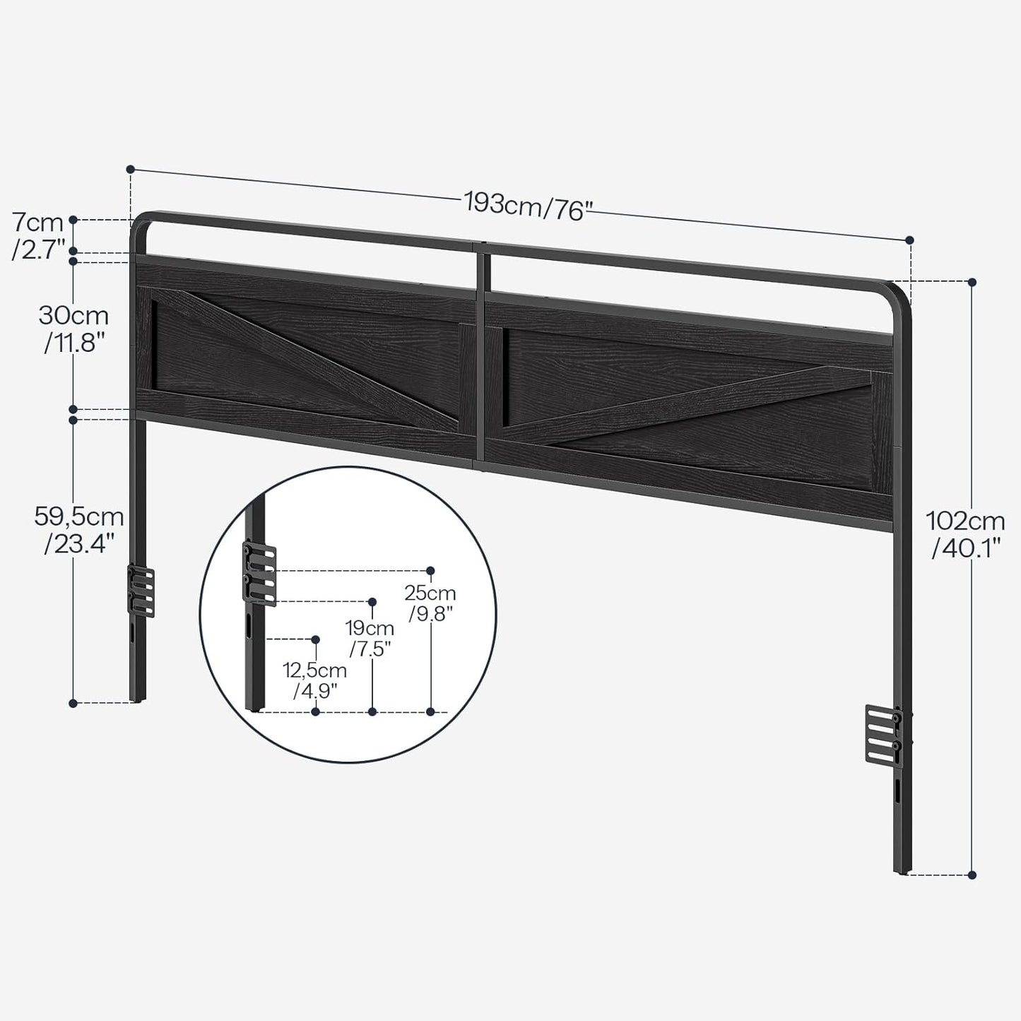 Wooden Panel Headboard, King Headboard, Minimalist Head Board with Metal Frame, Height Adjustable, with Bed Frame Adapter, Black