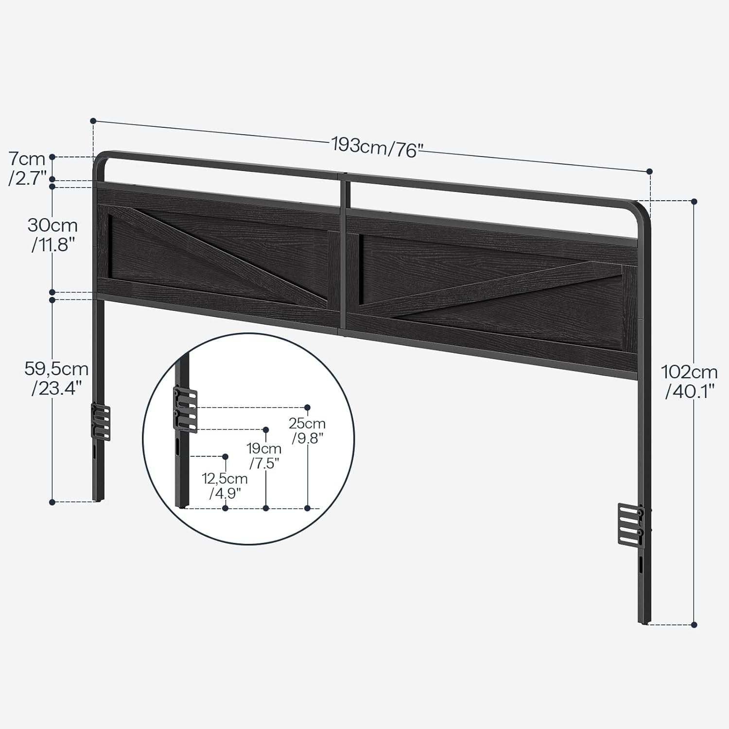 Wooden Panel Headboard, King Headboard, Minimalist Head Board with Metal Frame, Height Adjustable, with Bed Frame Adapter, Black